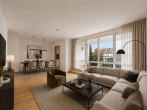 Wohn-Esszimmer (Staging) - SITULI: Großzügig wohnen am Ortspark – 3 Zimmer mit traumhafter Dachterrasse